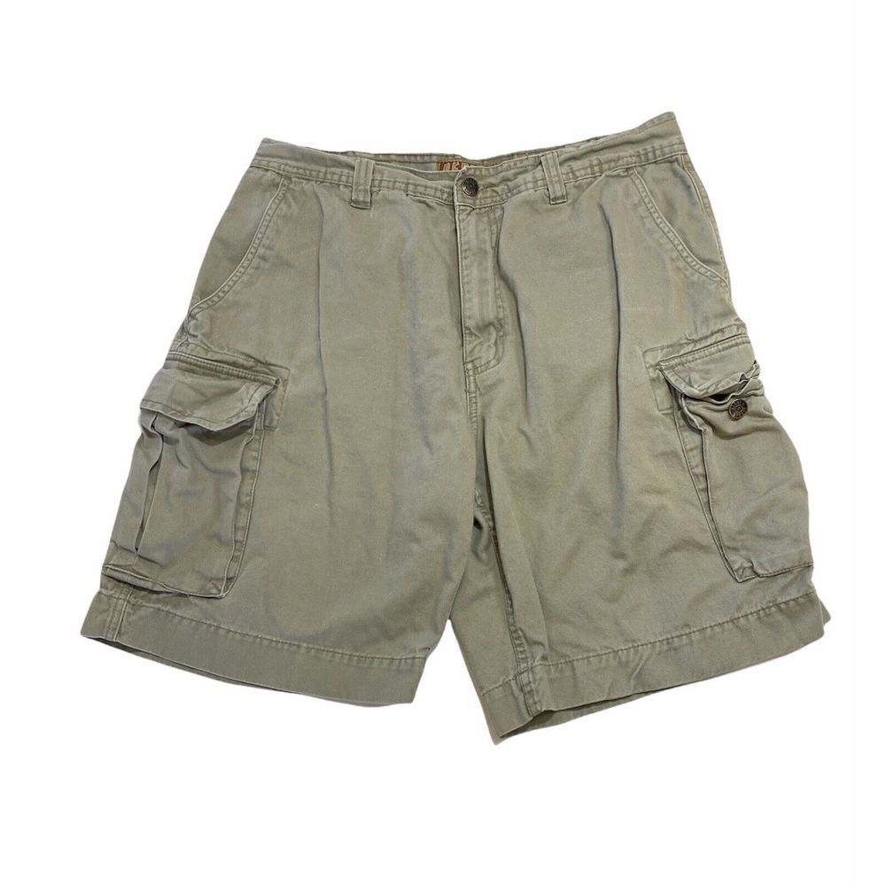 Berne Apparel Cargo Shorts Khaki Tan Flat Front Pockets Mid Length Men's Size 34